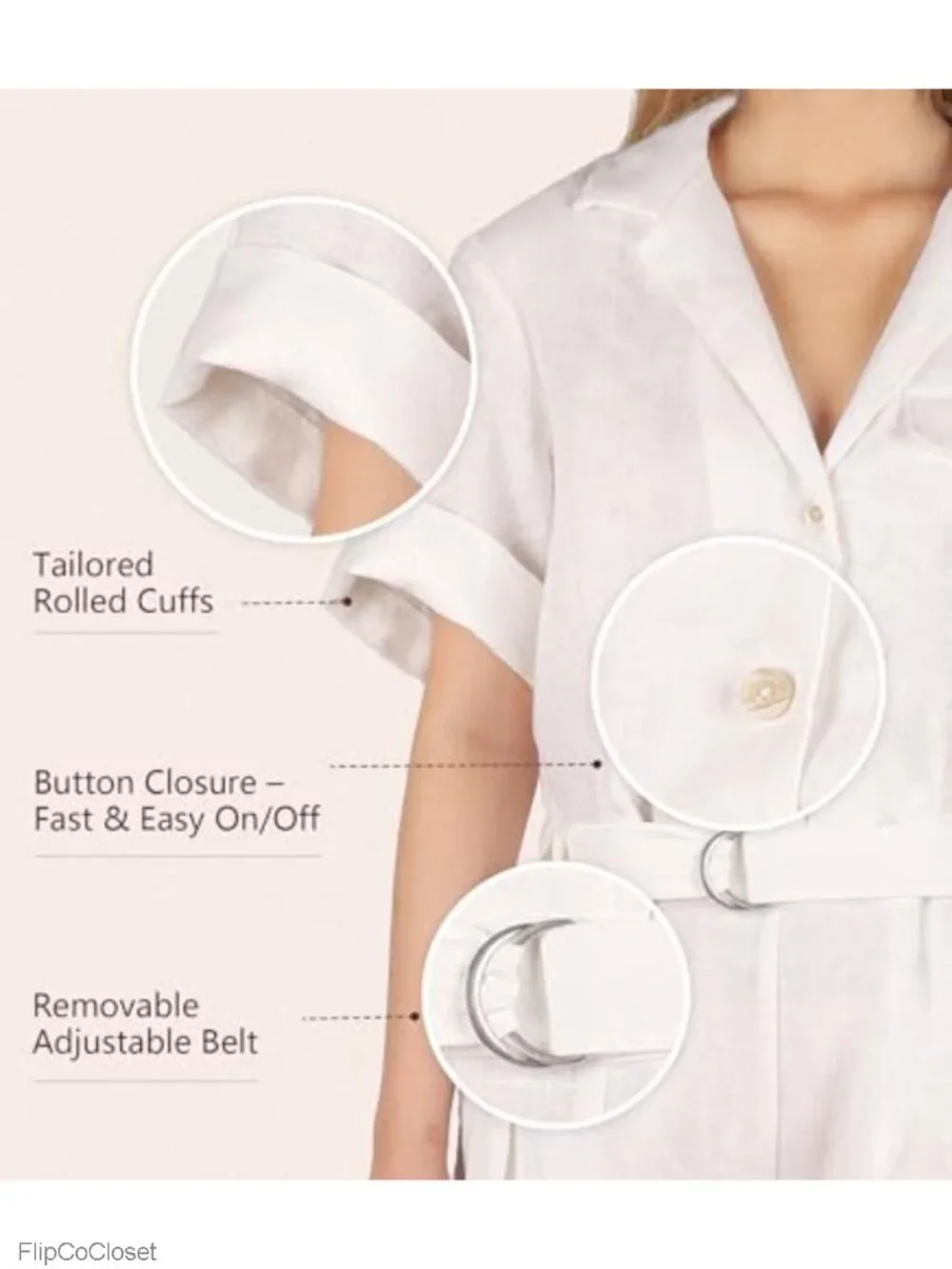 100% Linen Short Romper with Pockets & Belted Summer Jumpsuit